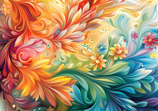 五彩繽紛的抽象花卉漩渦