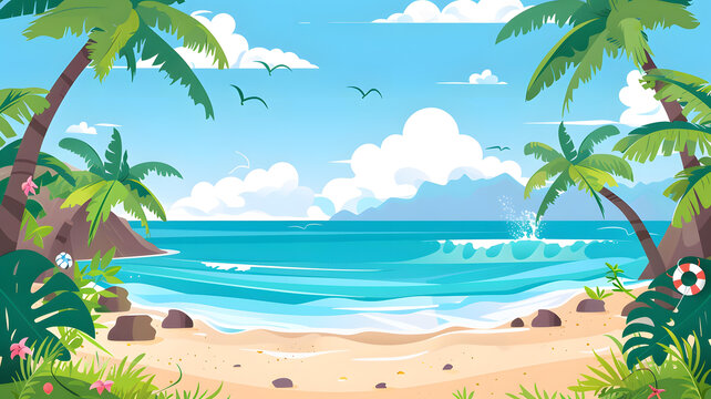 熱帶海灘棕櫚樹和海洋