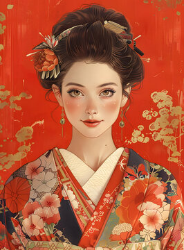 身穿和服的日本女性畫像