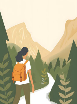 山間徒步旅行的女人
