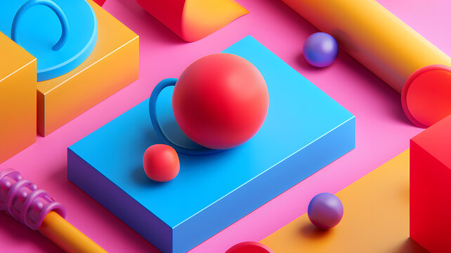 抽象彩色的3D幾何圖形粉色背景