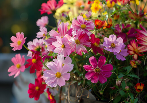 花園里盛開(kāi)的粉色宇宙花