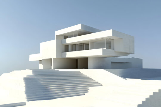 現(xiàn)代白色建筑設計, 藍天背景