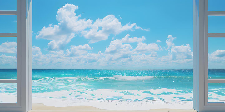 白色窗戶看海邊風景