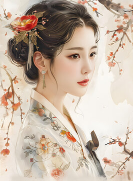 身穿傳統(tǒng)服飾的美麗韓國(guó)女性