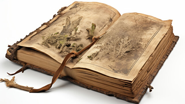 一本古老的書里面有干枯的植物