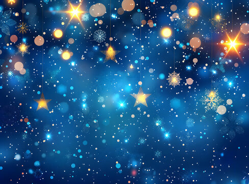 圣誕節(jié)和新年背景與懸掛的星星和雪花