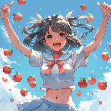 女孩拋西紅柿