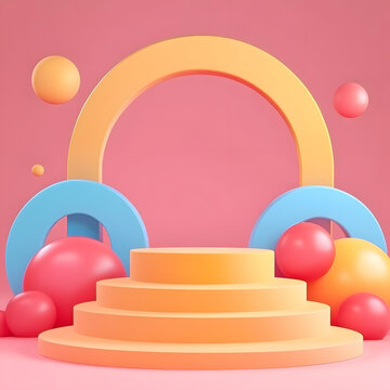 3D渲染抽象彩色產(chǎn)品展示臺(tái)背景