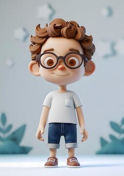 戴眼鏡微笑卡通男孩