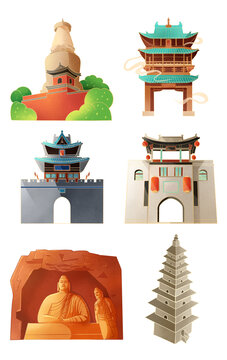 山西地標國風插畫