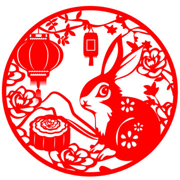 中秋燈籠紅色剪紙