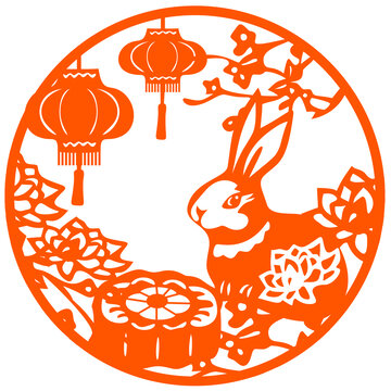 中秋月餅兔子剪紙
