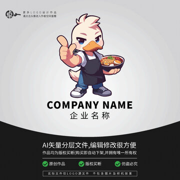動(dòng)物鴨子吃面卡通頭像LOGO