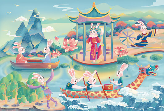 綠水青山中做非遺活動(dòng)的兔子