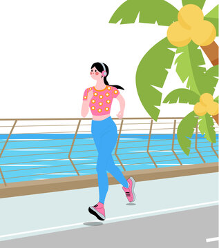 扁平風(fēng)跑步的美女運(yùn)動(dòng)少女插畫