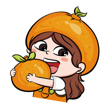 抱著橙子的小女孩