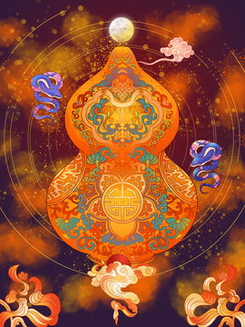 蛇年生肖葫蘆富貴祝福插畫