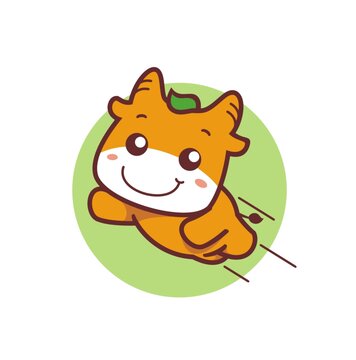 卡通可愛小牛起飛形象矢量圖