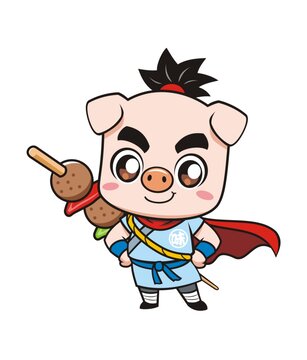 卡通可愛豬小俠形象矢量圖