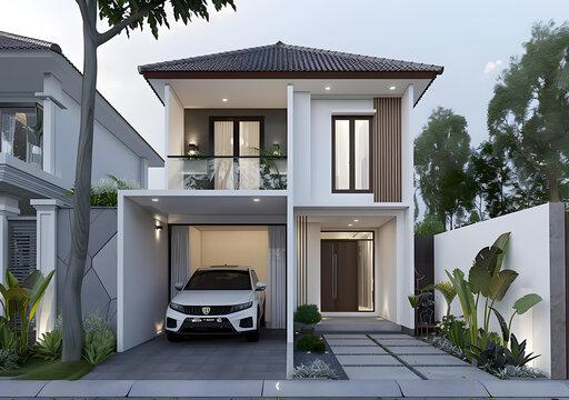 帶車庫和景觀的現(xiàn)代兩層住宅