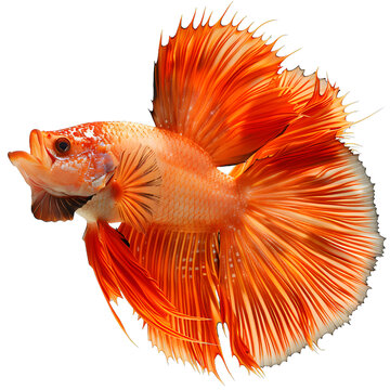 [免摳素材]一條紅色的斗魚在白色背景前