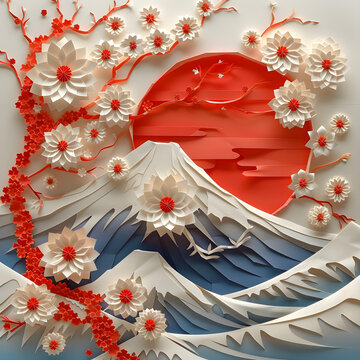 紙藝富士山日出