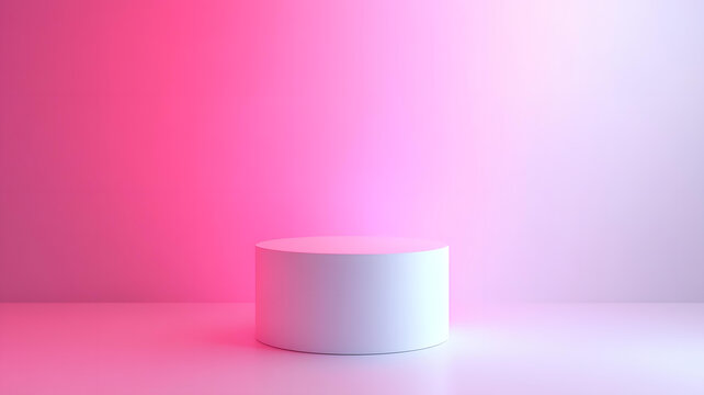 粉色漸變背景下的簡約白色圓柱平臺