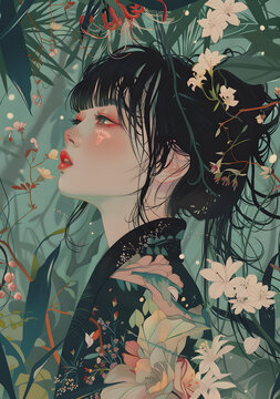 夢幻花園里的少女