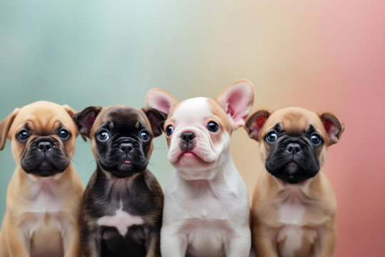 四只法國斗牛犬幼犬