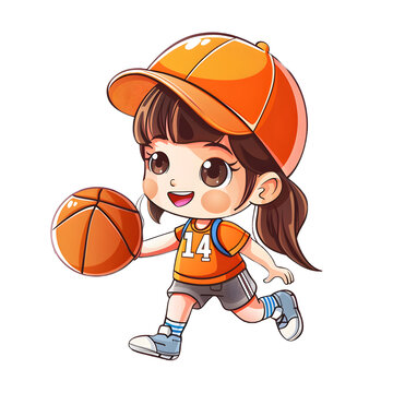 [免摳素材]可愛的小女孩在打籃球