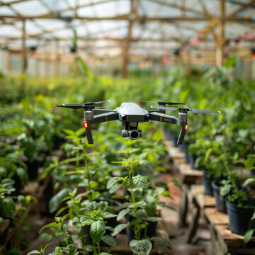 無人機(jī)給溫室大棚植物噴灑水肥藥