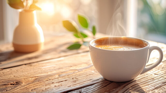 咖啡杯和綠植