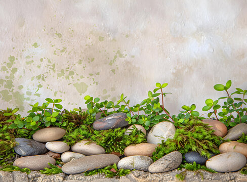 綠色苔蘚和石頭背景墻