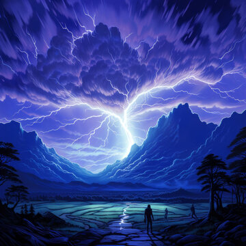 暴風(fēng)雨中穿越山谷的人們