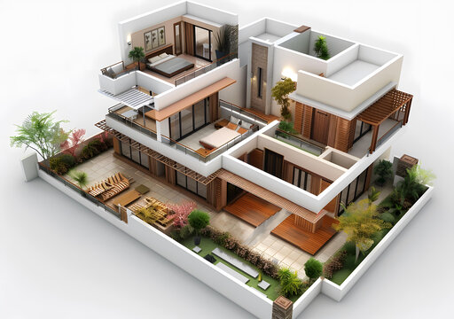 3D鳥瞰圖展示的現(xiàn)代住宅