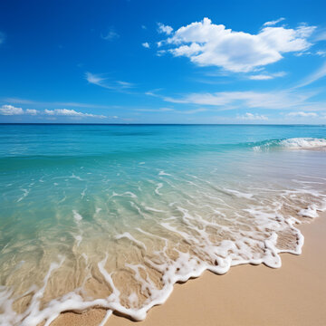 碧海藍(lán)天沙灘上空的云朵和海浪