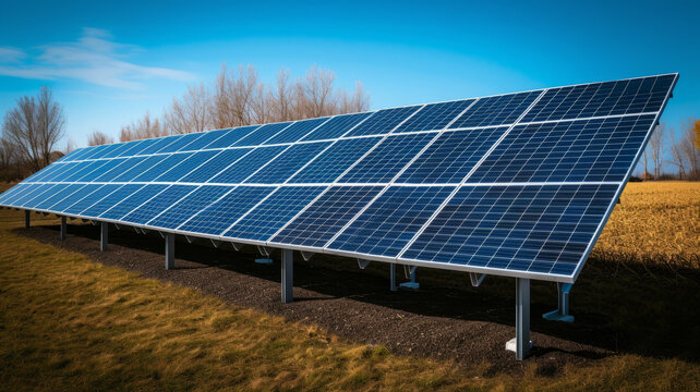 一塊大型太陽能電池板在藍天下