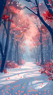 冬日雪景森林小路