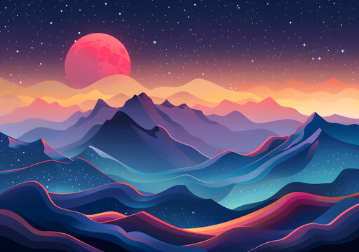 在星空下群山中色彩斑斕的風(fēng)景