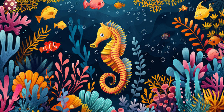 海底世界：海馬與熱帶魚