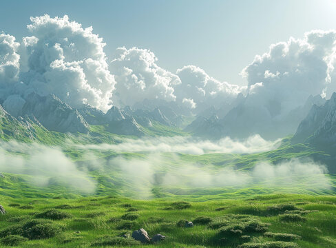 奇幻的綠色山丘