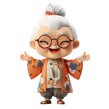 [免摳素材]卡通快樂慈祥的老奶奶