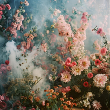 迷霧中的粉色花朵