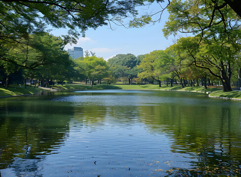 公園湖泊的AI圖片