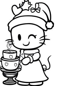 圣誕節(jié)戴著圣誕帽的可愛卡通貓