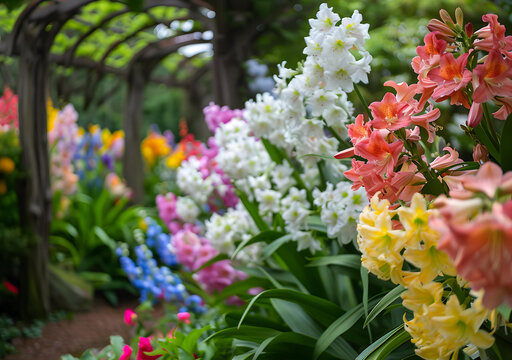 花園里盛開(kāi)的五顏六色的花朵