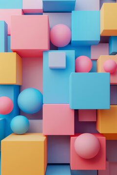 多彩 3D 立方體和球體背景