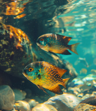 淡水水族館中的彩色魚