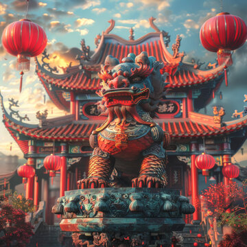 祥瑞鎮(zhèn)守石獅子
